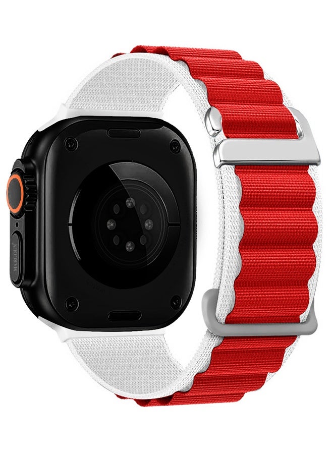 Replacement Band for Apple Watch Band 49mm 46mm 45mm 44mm - Alpine Loop Band for Women Men - Adjustable With Metal G-Hook - White Red - Image 1